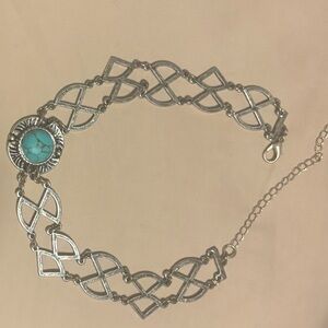 Free People Silver-Tone Celtic Link Necklace with Turquoise Accent
